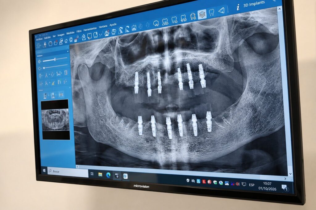 Radiografía de una rehabilitación completa sobre implantes
